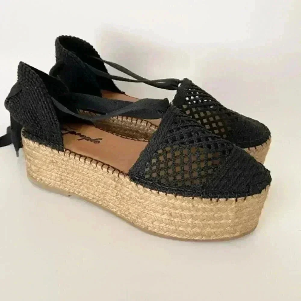 Free People Frida wrap black crochet platform